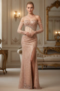 Sequin Off-Shoulder Maxi Dress with Corset Bodice and Slit