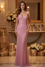 Strapless Mermaid Gown with Pearl Trimmed Sweetheart Neckline