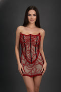 Strapless Corset Mini Dress with Draped Beaded Net Overlay