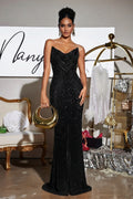 Strapless Sequin Mermaid Floor-Length Evening Gown with Back Slit