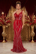 Sleeveless Beaded Mermaid Gown with Intricate Shimmering Patterns