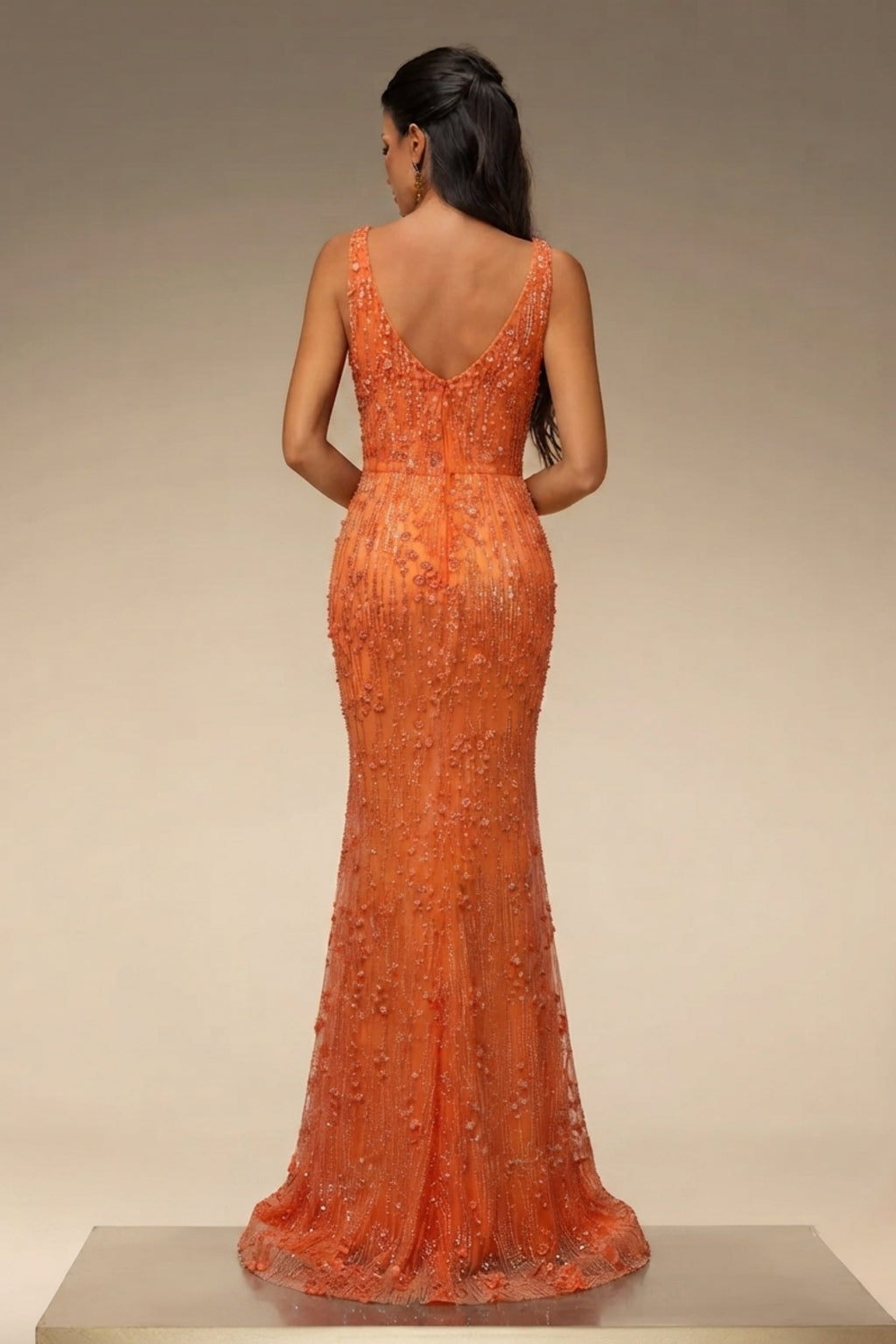Intricate Beaded V-Neck Mermaid Gown with Petal Appliques