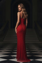 Sparkly Bodycon Gown with Corset Details and Plunging Neckline