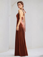 Burnt Orange Velvet A Line Spaghetti Straps Sleeveless Floor Length Dress