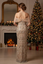 Art Deco Beaded Gown with Sheer Corset and Draped Tulle