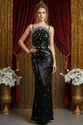 Sparkly Sequin Mermaid Gown with Cutouts and Embellished Neckline