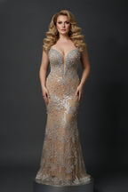 Beaded V-Neck Spaghetti Strap Mermaid Floor Length Evening Gown