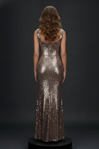 Vertical Sequin Stripe Mermaid Dress with Sheer Panels