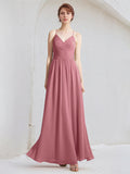 Desert Rose A Line Chiffon Spaghetti Straps Sleeveless Floor Length Bridesmaid Dresses