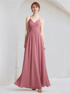 Desert Rose A Line Chiffon Spaghetti Straps Sleeveless Floor Length Bridesmaid Dresses