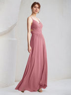 Desert Rose A Line Chiffon Spaghetti Straps Sleeveless Floor Length Bridesmaid Dresses