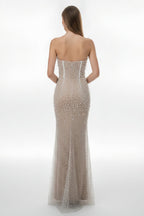 Strapless Corset Bodice Pearl Embellished Mermaid Gown