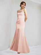 Pearl Pink Trumpet/Mermaid Satin Spaghetti Straps Sleeveless Floor Length Bridesmaid Dresses