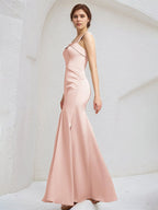 Pearl Pink Trumpet/Mermaid Satin Spaghetti Straps Sleeveless Floor Length Bridesmaid Dresses