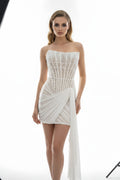 Strapless Corset Mini Dress with Beaded Bodice and Draped Skirt