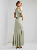 Sage Trumpet/Mermaid Satin Halter Neck Sleeveless Floor Length Bridesmaid Dresses
