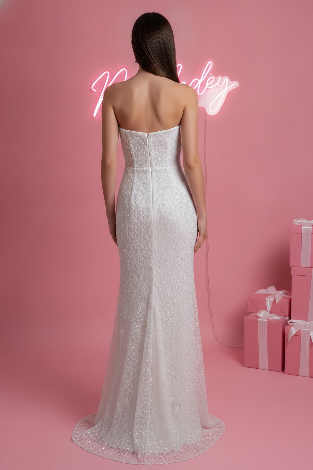Strapless Embellished Sweetheart Neckline Floor-Length Gown