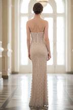 Strapless Floral Corset Bodice Beaded Floor Length Evening Gown