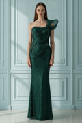 One-Shoulder Sculptural Detail Sequin Embellished Evening Gown