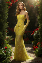 Strapless Lace Corset Mermaid Gown with Matching Opera Gloves