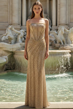 Strapless Sequined Structured Mermaid Gown with Intricate Texture