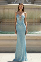Strapless Plunging Neckline Beaded Mermaid Floor-Length Gown