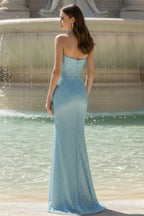 Strapless Plunging Neckline Beaded Mermaid Floor-Length Gown