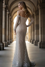 Off-Shoulder Corset Mermaid Gown with Pearl Beaded Bodice