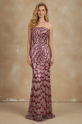 Scalloped Sequin Strapless Mermaid Gown with Shimmering Finish