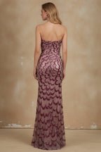 Scalloped Sequin Strapless Mermaid Gown with Shimmering Finish