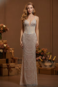 Beaded Corset Style Maxi Dress with Spaghetti Straps