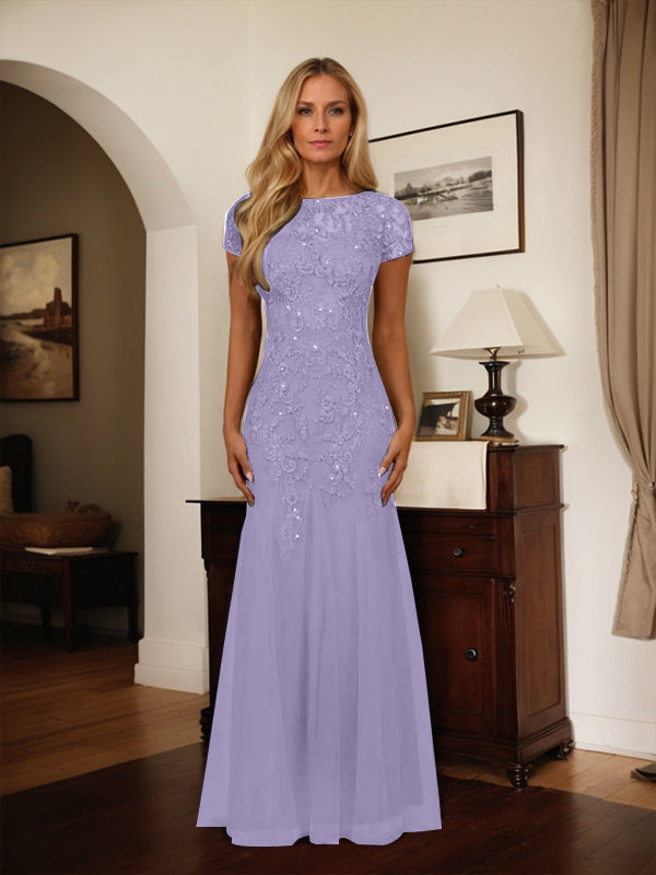 Dark Navy Mermaid Scoop Sequins Tulle Dress