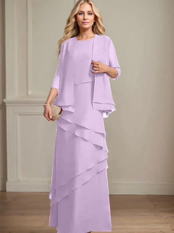 Schmaler Schnitt Ausschnitt bodenlanges Chiffon Kleid für die Brautmutter
