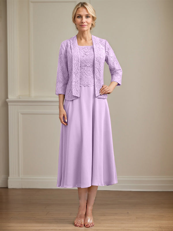 A-Linien Kleid mit Rundhalsausschnitt, tea-länge, Spitze und Chiffon, Mutter der Braut Kleid