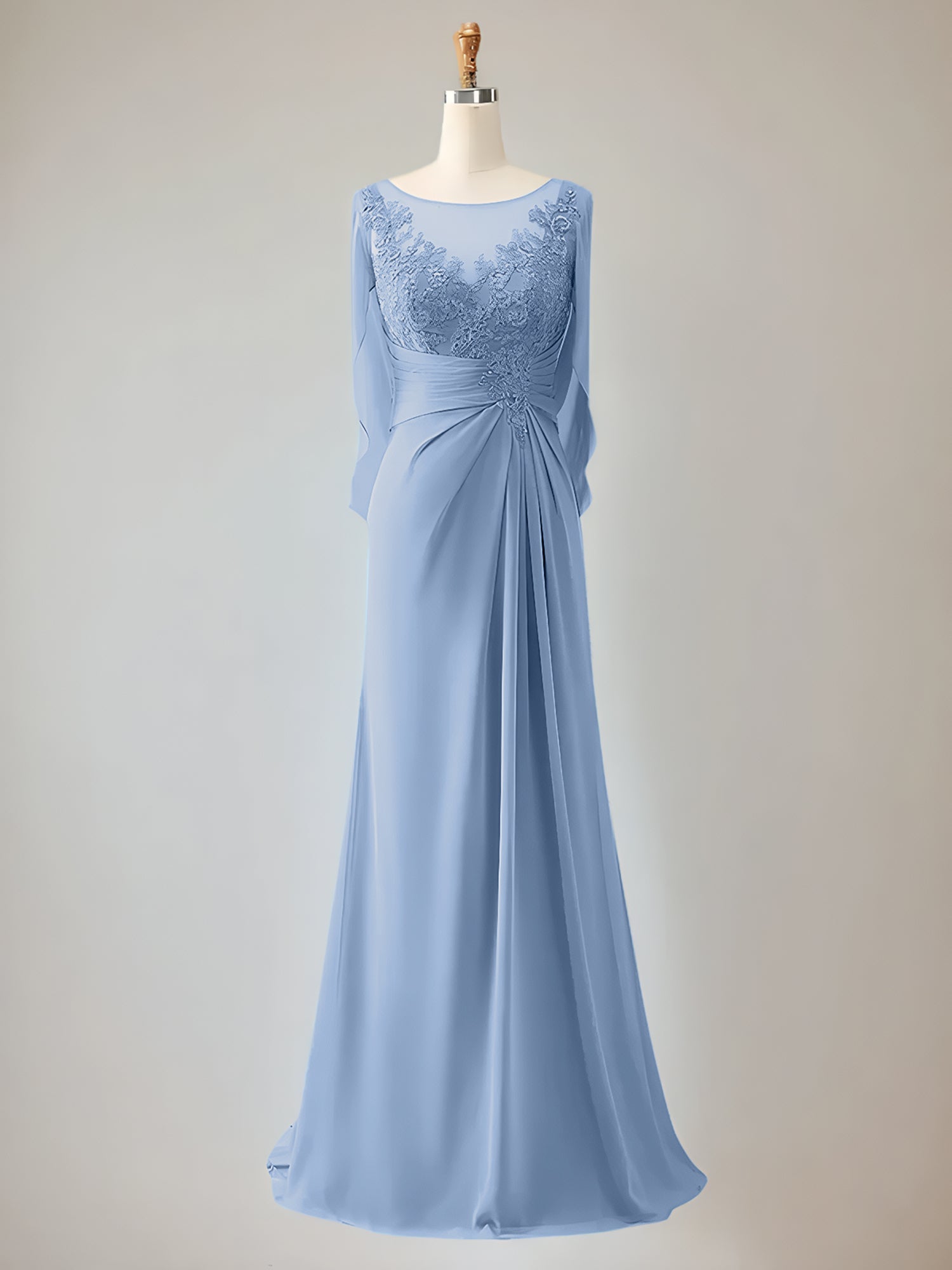 Trumpet/Mermaid Chiffon-Mutter-der-Braut-Kleid mit Rundhalsausschnitt, 1/2-Ärmeln und Perlenbesatz