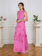 Lavendelfarbenes formelles Kleid mit U-Boot-Ausschnitt und herabfließenden 3D-Blumen