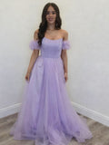 Robe de bal lavande à épaules dénudées corset en tulle