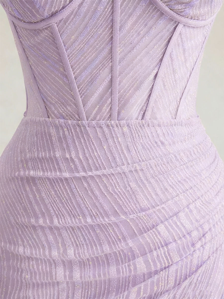 Lavender Spaghetti Strap Corset Long Prom Dress with Slit