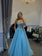 Lavender Sweetheart Corset Tulle Prom Dress with 3D Floral Appliqués