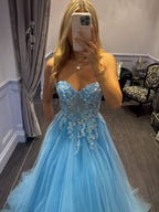 Lavender Sweetheart Corset Tulle Prom Dress with 3D Floral Appliqués