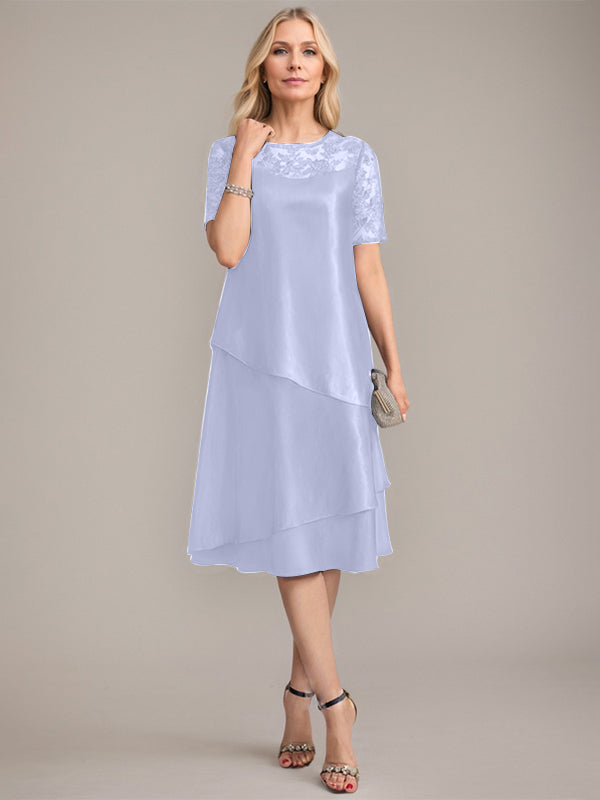 A-Linien Rundhals knielanges Mutter der Braut Kleid mit Applikationen & Pailletten