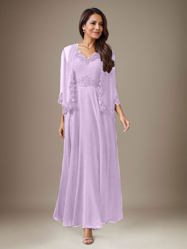 Pflaume A-Linie Pailletten Chiffon Kleid