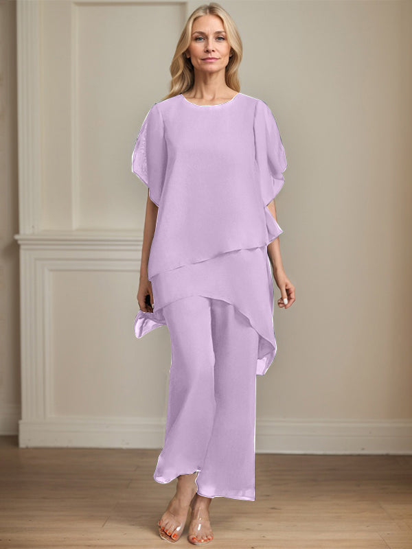 Combinaison/pantalon séparé en chiffon à col rond longueur cheville robe mère de la mariée