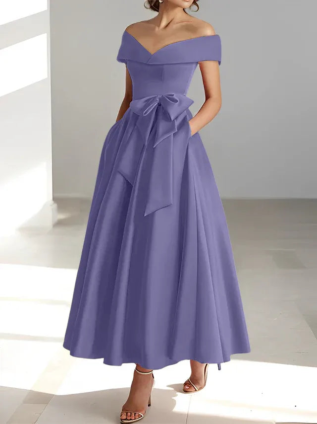 A-Linie/Prinzessin Schulterfreies Ärmelloses Knöchellanges Kleid der Brautmutter mit Taschen