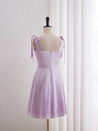 Lavender A-line Bow Tie Ruched Short Homecoming Dress