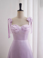 Lavender A-line Bow Tie Ruched Short Homecoming Dress