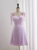 Lavender A-line Bow Tie Ruched Short Homecoming Dress