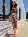 Leopard Print A Line Sweetheart Floral Short Homecoming Dress