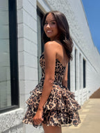Leopard Print A Line Sweetheart Floral Short Homecoming Dress