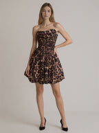 Robe courte de bal de fin d'année bustier cœur sans bretelles imprimé léopard avec corset